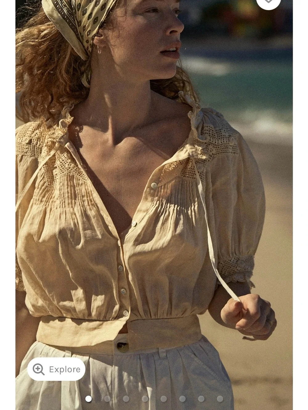 Doen AGATHA TOP   Cotton Lace-Yoke Peasant Blouse gorgeous S